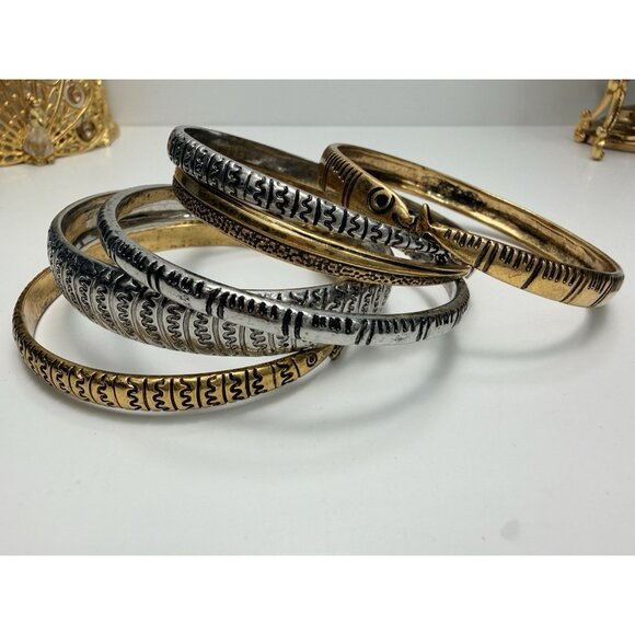 ZARA Fish Design Bangle Bracelets Set Of 6 Gold And Silver Tone - Picture 7 of 7